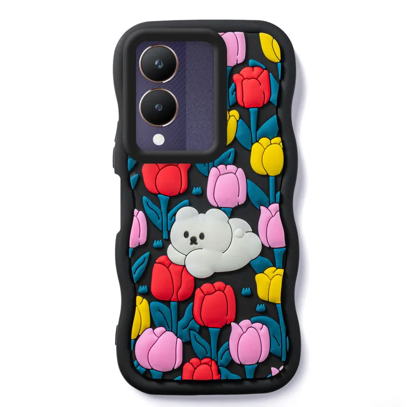 3D Soft Silicone Wave Edges Mobile Back Case For Vivo Y28 5G