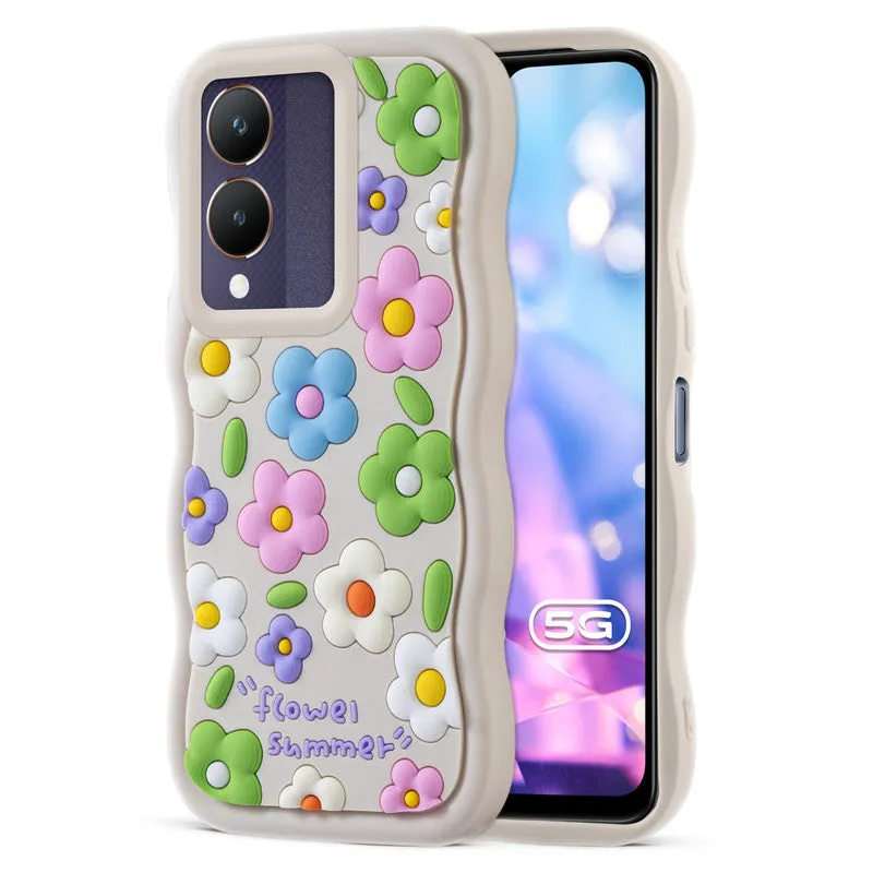 3D Soft Silicone Wave Edges Mobile Back Case For Vivo Y28 5G