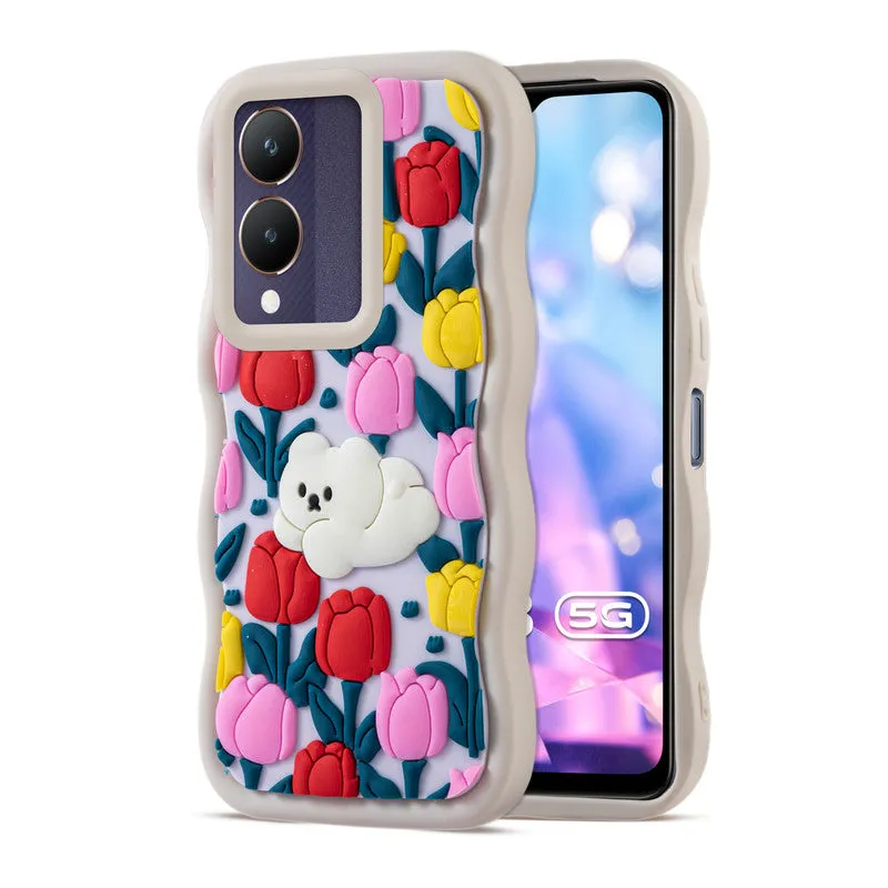 3D Soft Silicone Wave Edges Mobile Back Case For Vivo Y28 5G