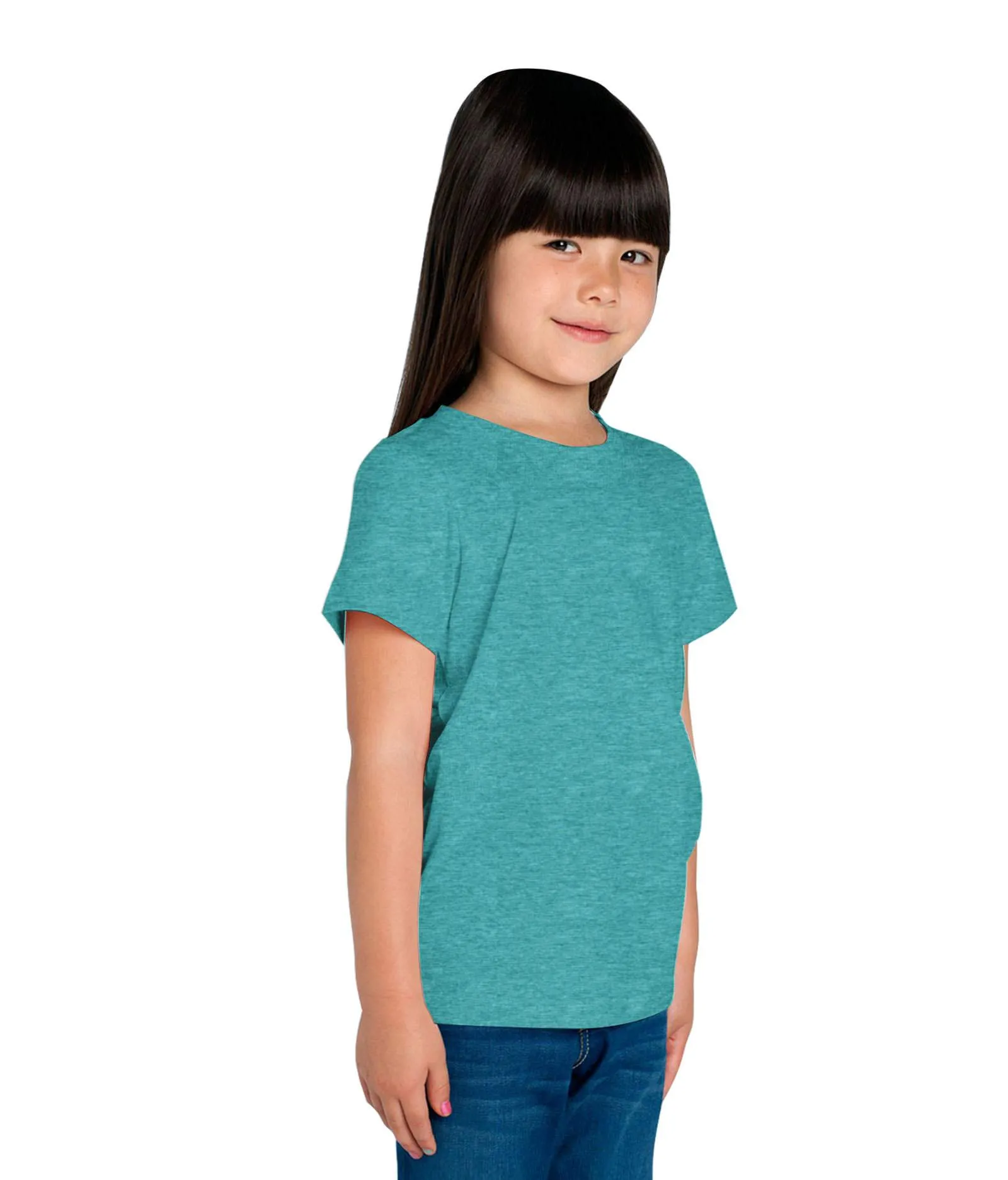 American-Elm Girl's Turquoise Cotton T-Shirt for Daily Usage