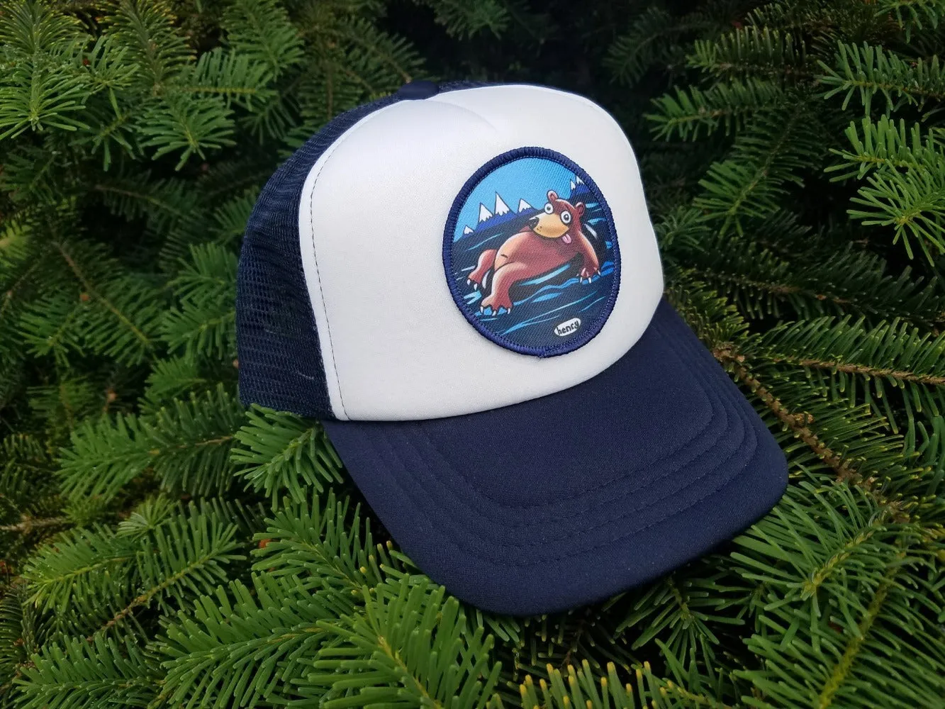 Bear in a Tube Wearable Art Little Henry Navy/White Trucker Hat