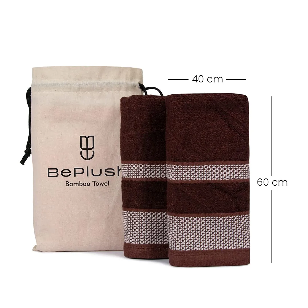 BePlush Zero Twist Bamboo Hand Towels Set of 2 Brown : Ultra Soft, Highly Absorbent, Quick Dry, Anti Bacterial Napkins for Hand Towel || 450 GSM, 40 X 60 cms