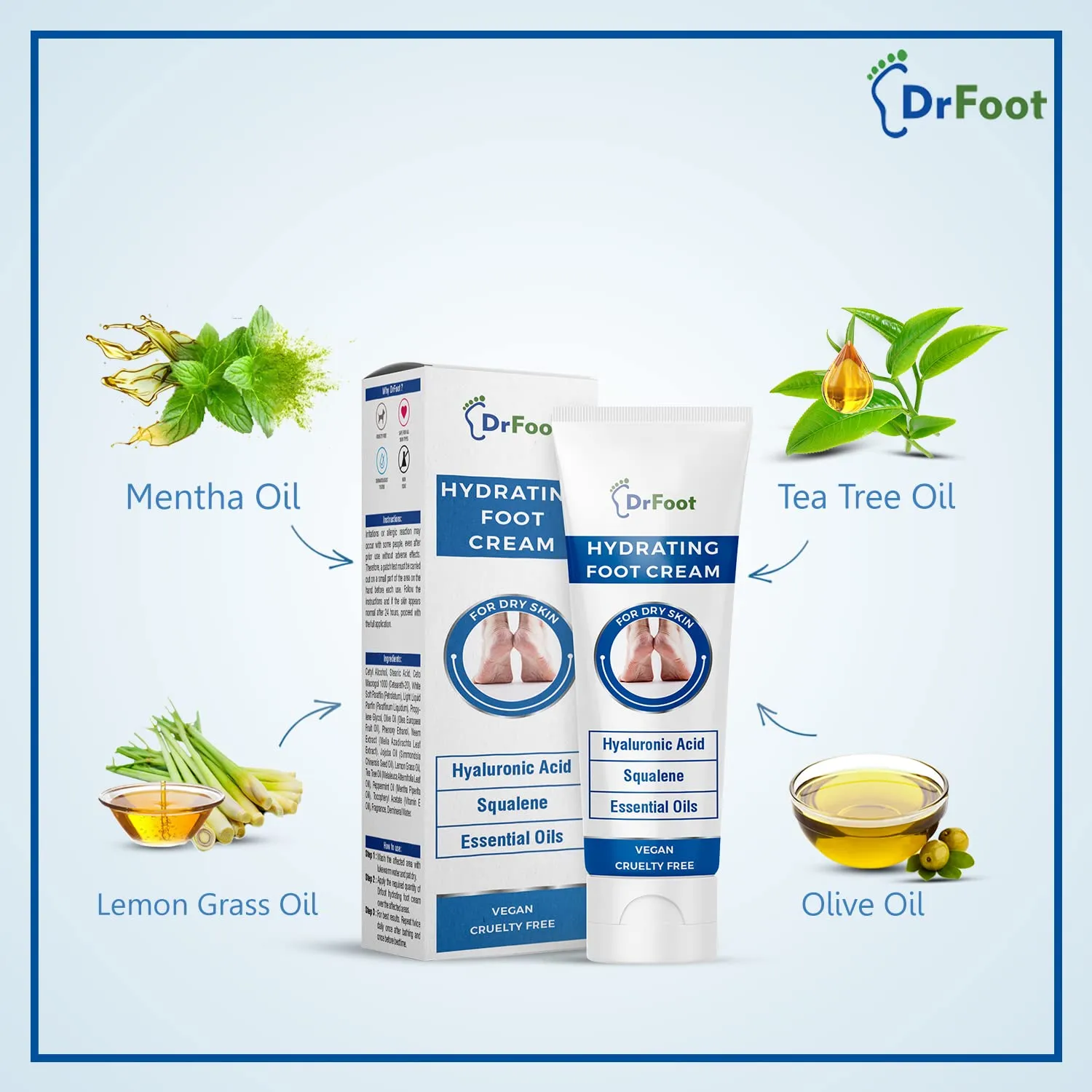 Dr Foot Hydrating Foot Cream Repair Cracked, Rough Heel, Softens Hydrates Dry Feet, Moisturizes, Battles infections & Odor on feet with Tea Tree Oil, Peppermint Oil, Lemon Grass Oil – 50gm (Pack of 3)