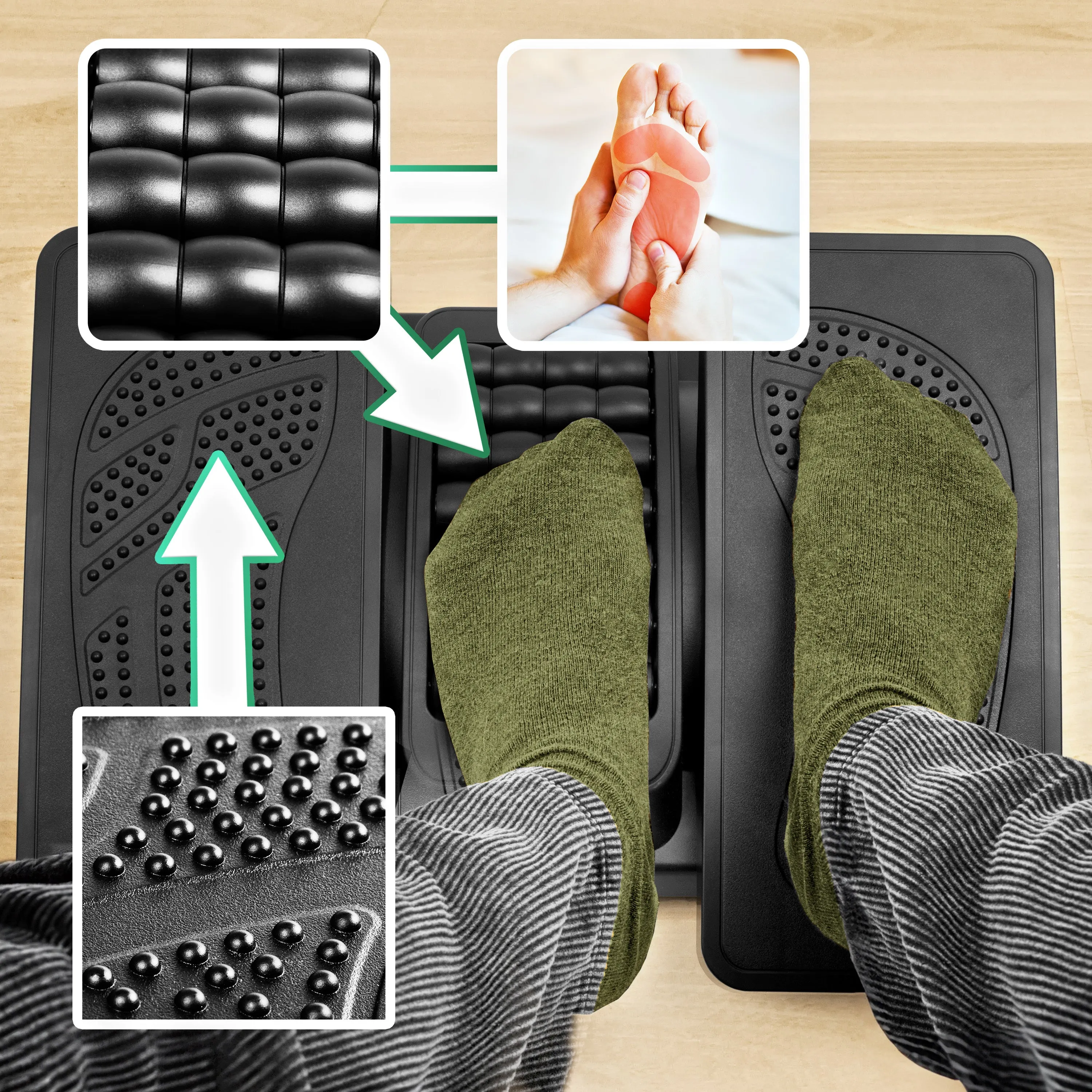 Duronic FT04 Ergonomic Footrest: Adjustable Tilt and Height, Massage Rollers, Textured Surface - Alleviate Foot Pain, Fatigue and Stress for Office, Home, and Students.