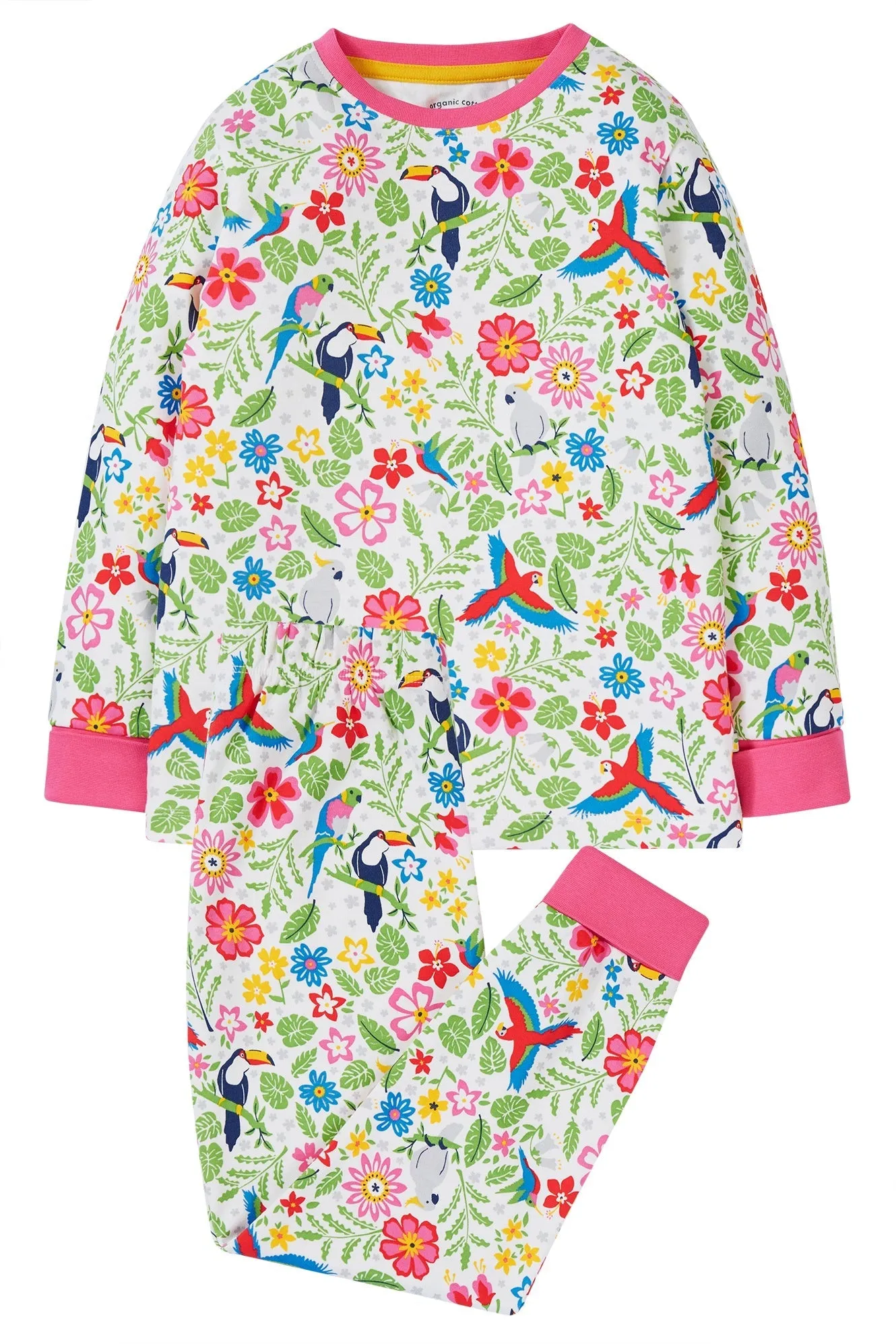 Frugi Sundown Pyjamas in White Tropical Birds