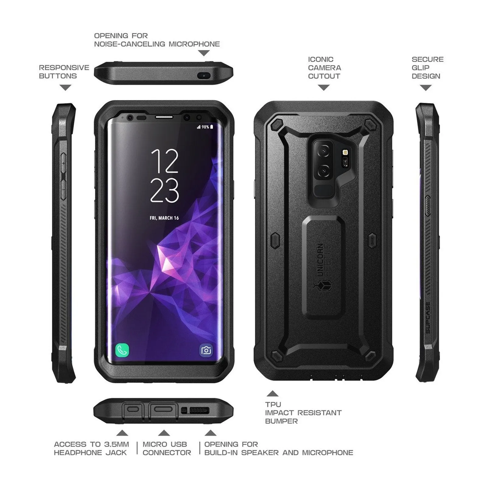 Galaxy S9 Plus Unicorn Beetle Pro Full Body Rugged Case-Black