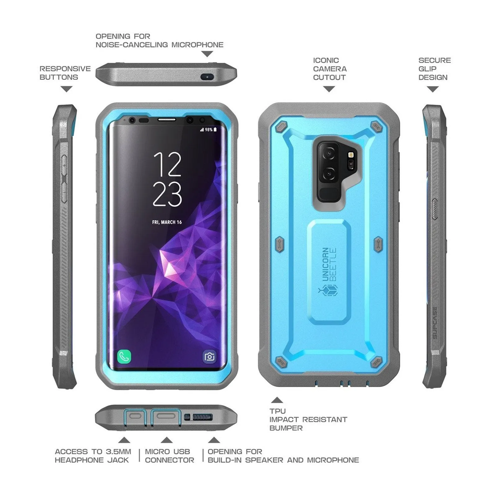 Galaxy S9 Plus Unicorn Beetle Pro Full Body Rugged Case-Blue