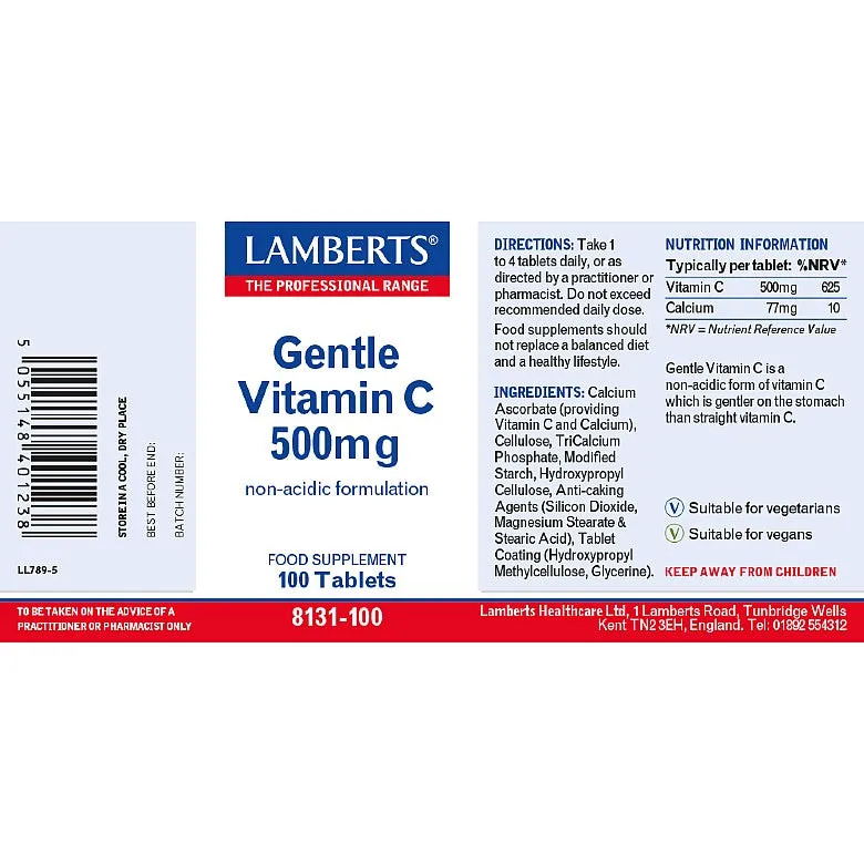 Lamberts Gentle Vitamin C 500mg 100 Tablets