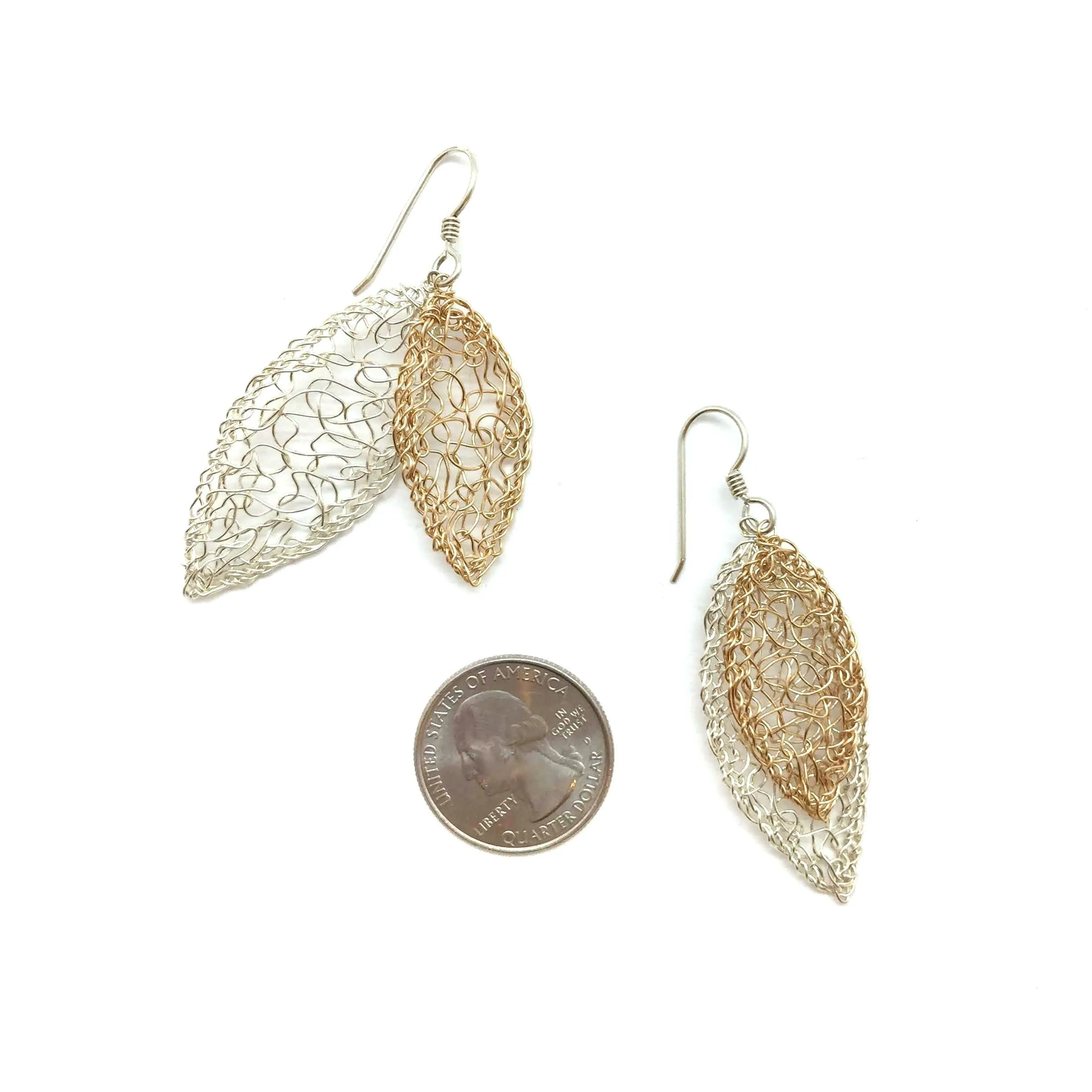 Large Layered Leaf Earrings - Gold/Silver