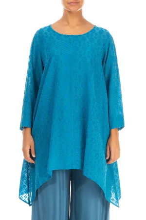 Patterned Longer Edges Blue Silk Tunic