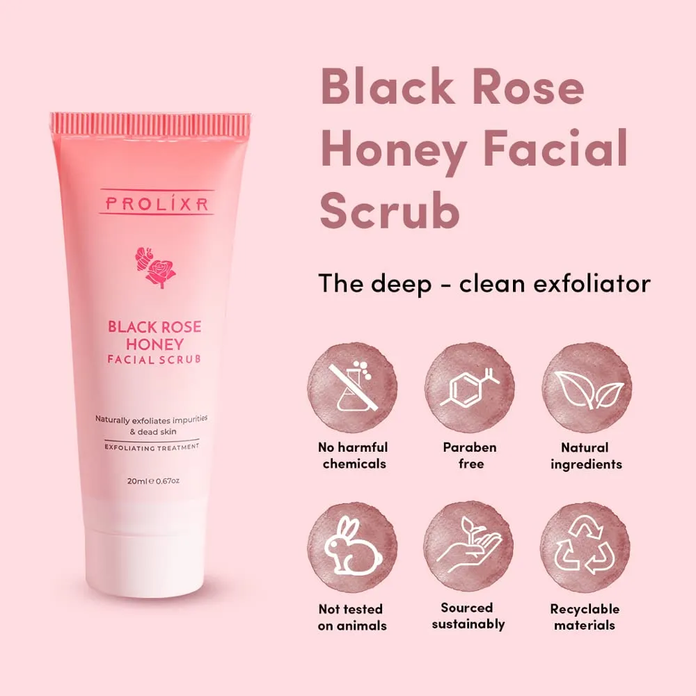 Prolixr Black Rose Honey Exfoliating Face Scrub - Tan | Blackhead | Whitehead | Pigmentation - Suitable for All Skin Types - 20ml