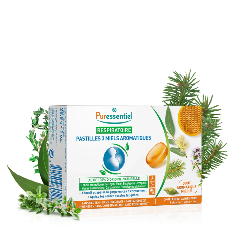 Puressentiel Respiratory pastilles with 3 aromatic honeys lozenges