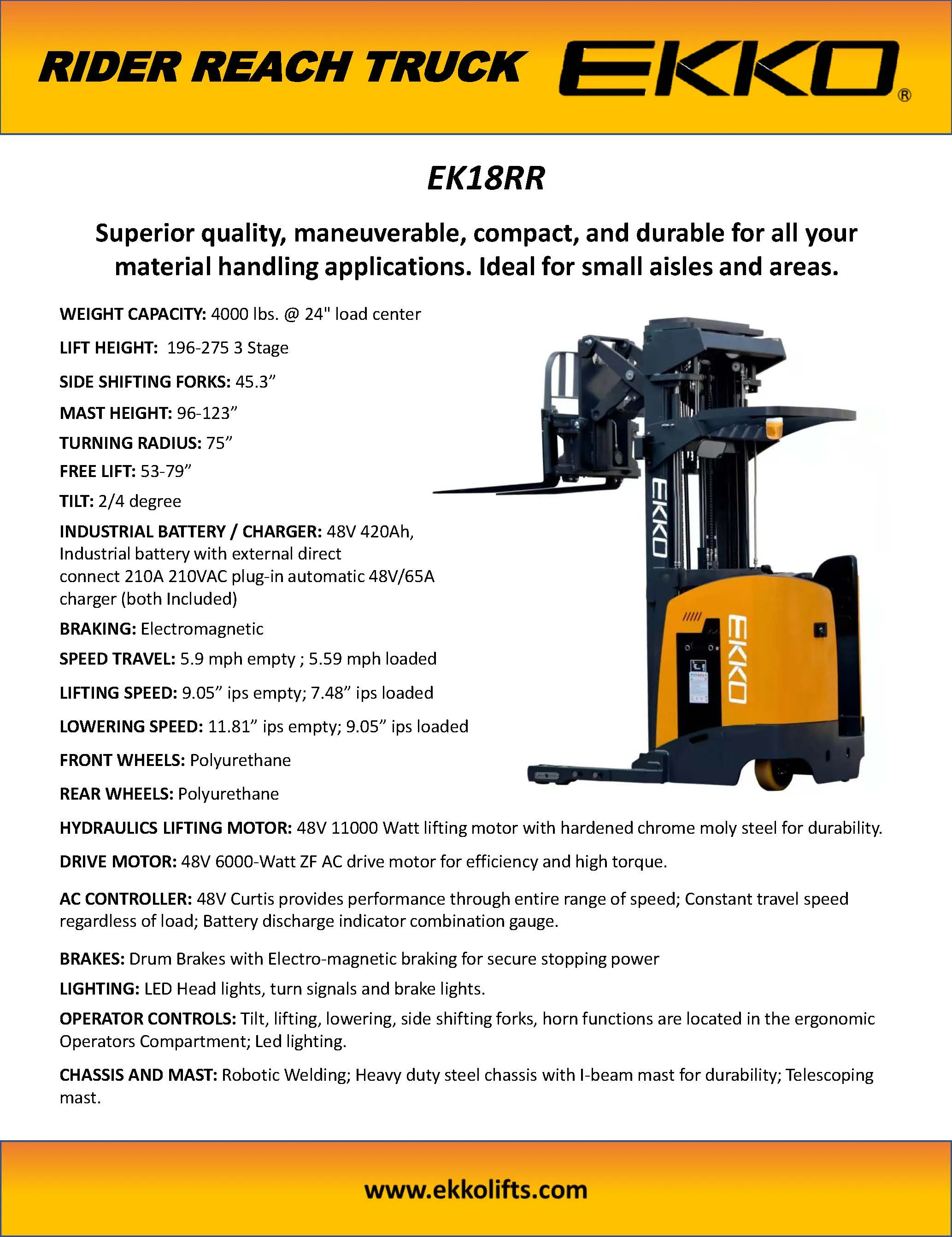 Stand-Up Reach Truck - 4000 lbs Capacity