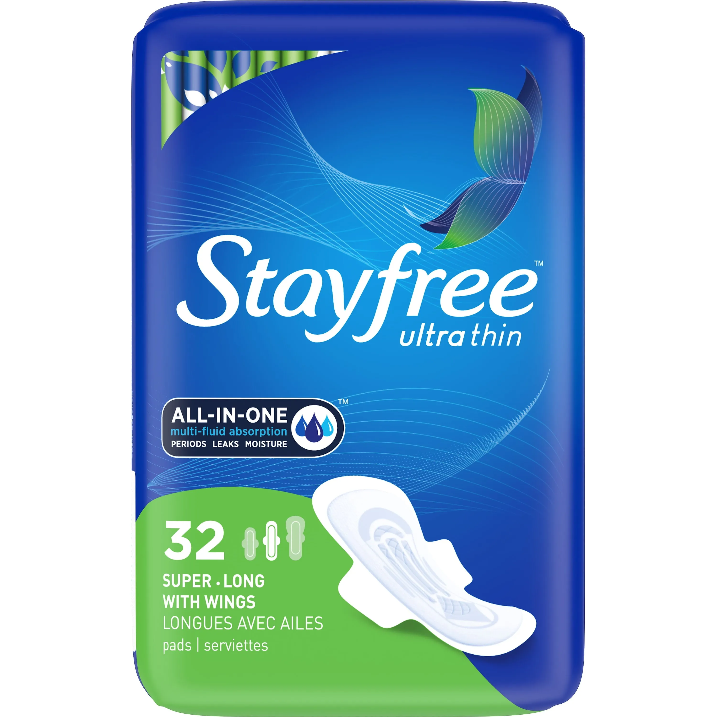 Stayfree Ultra Thin Super Long Pads With Wings, 32ct, Multi-Fluid Protection For Up To 8 Hours, With Odor Neutralizer