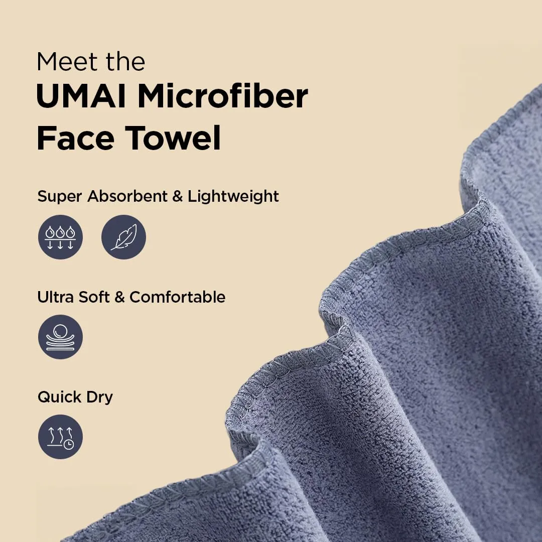 UMAI Microber Face Towel (40cmX60cm) 400 GSM - Super Absorbent, Quick-Dry, Gentle on Skin, Super-Soft for Everyday Use | Microfiber Face Towel for Women & Men (Grey-Pack of 3)