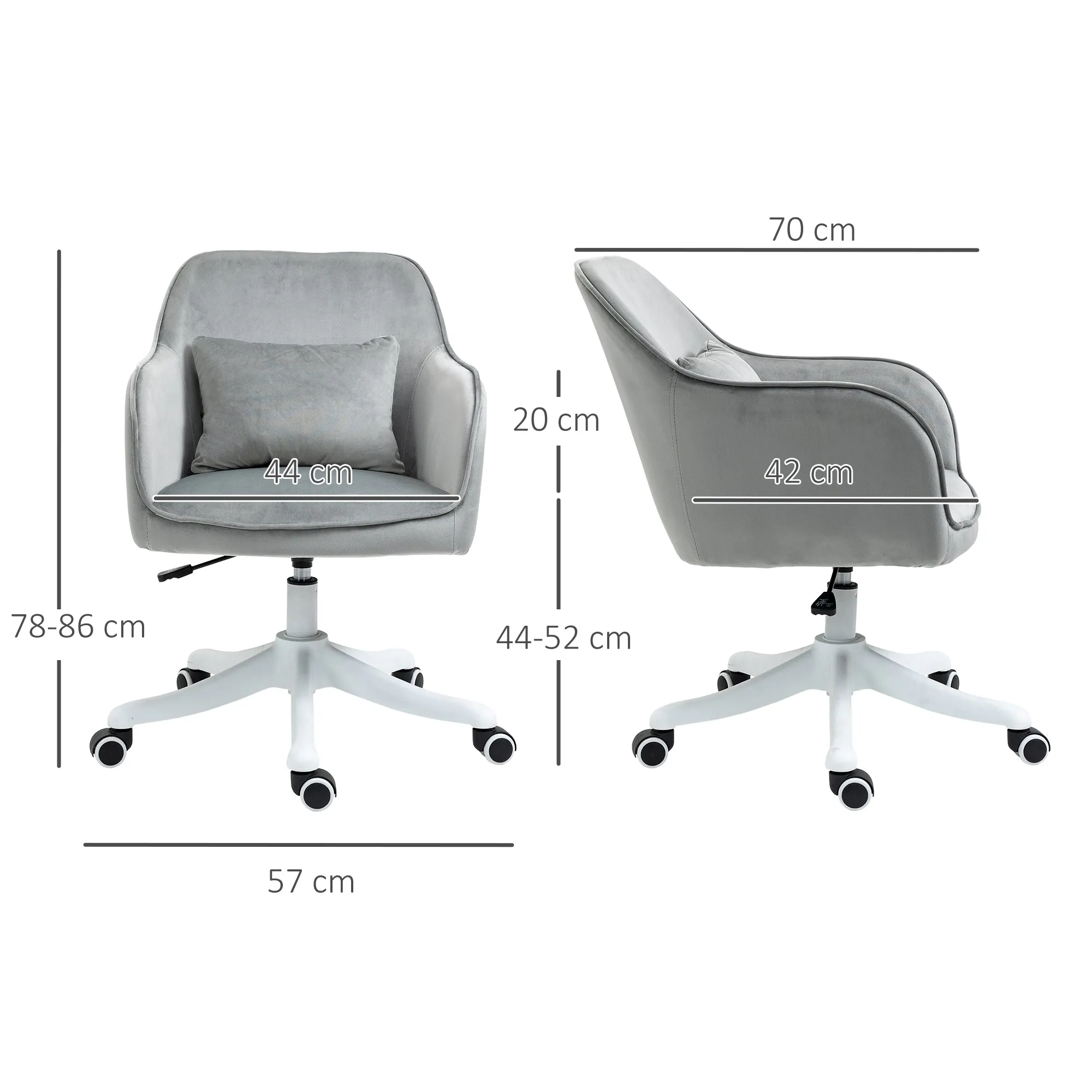 Velvet-Feel Office Chair with Rechargeable Electric Vibration Massage Lumbar Pillow, Wheels, Grey