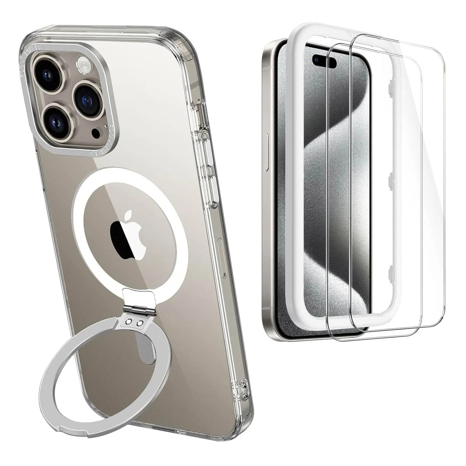 Venture Series Kickstand Case Clear  with Screen Protector - iPhone 15 Pro Max