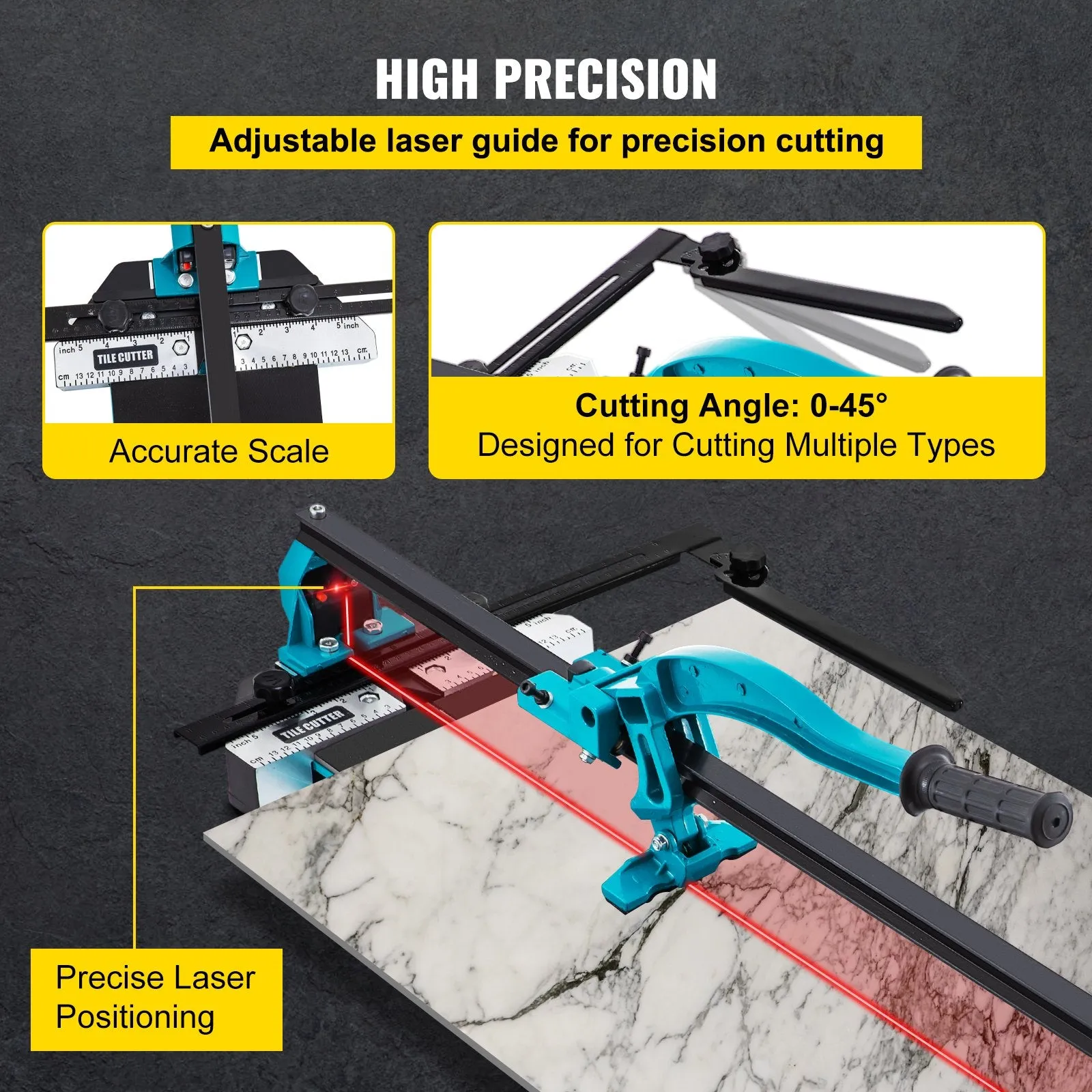 Vevor Tile Cutter 39" Single Rail Double Brackets Manual Tool with Laser Precision 3/5" Capacity New