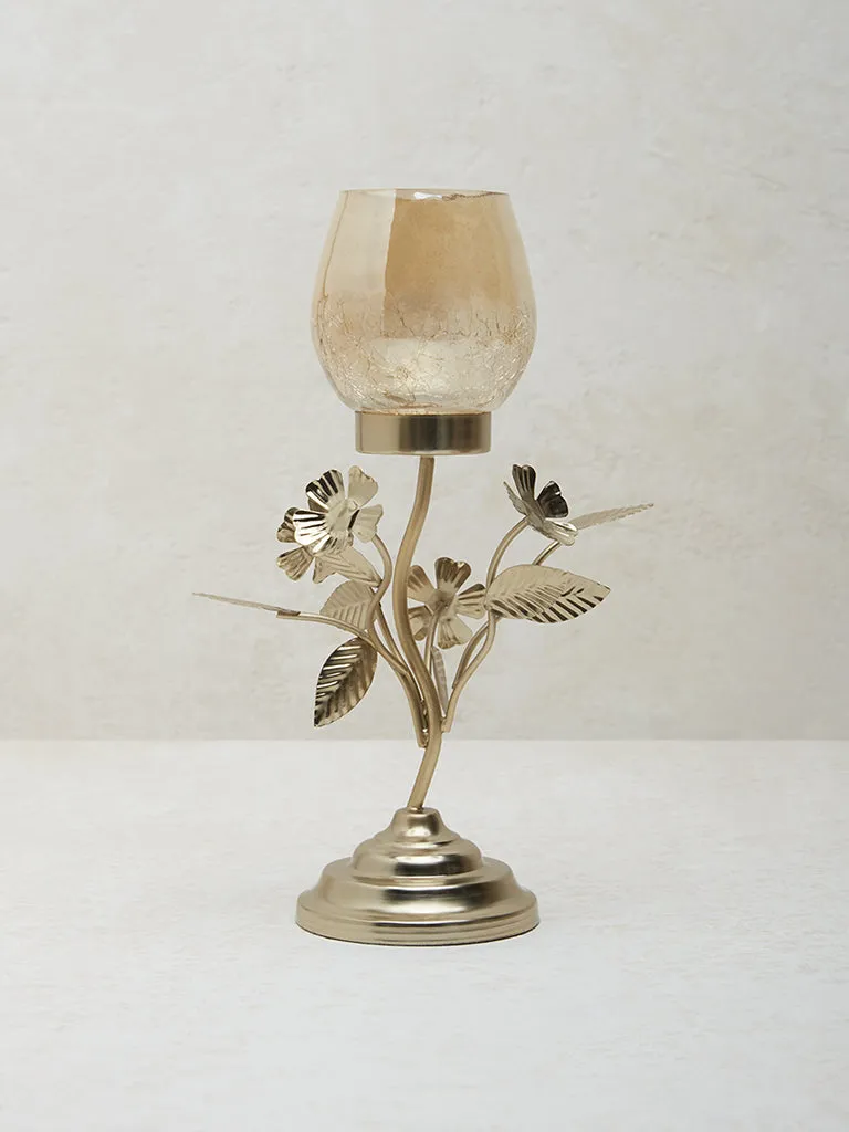 Westside Home Gold Floral Design Glass Votive Holder