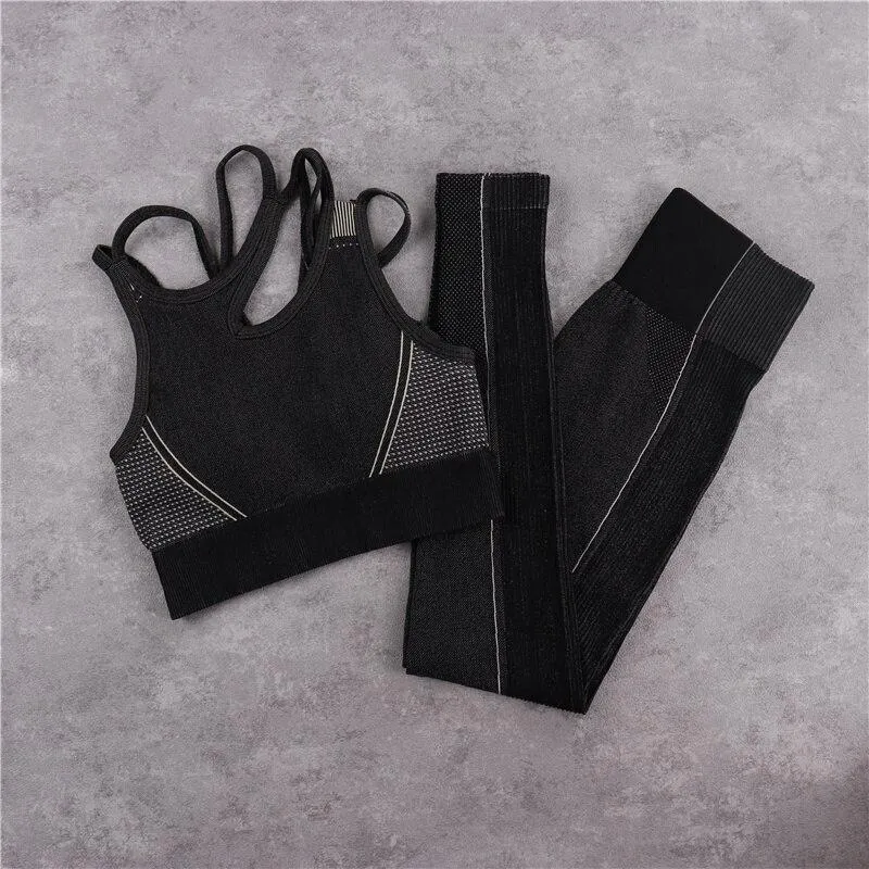 Yoga Set Crop Top Bra Shorts Leggings Workout Outfit Active Fitness Gym Wear