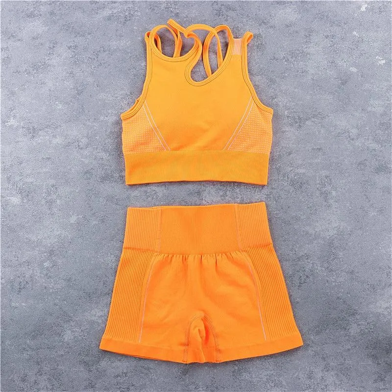 Yoga Set Crop Top Bra Shorts Leggings Workout Outfit Active Fitness Gym Wear